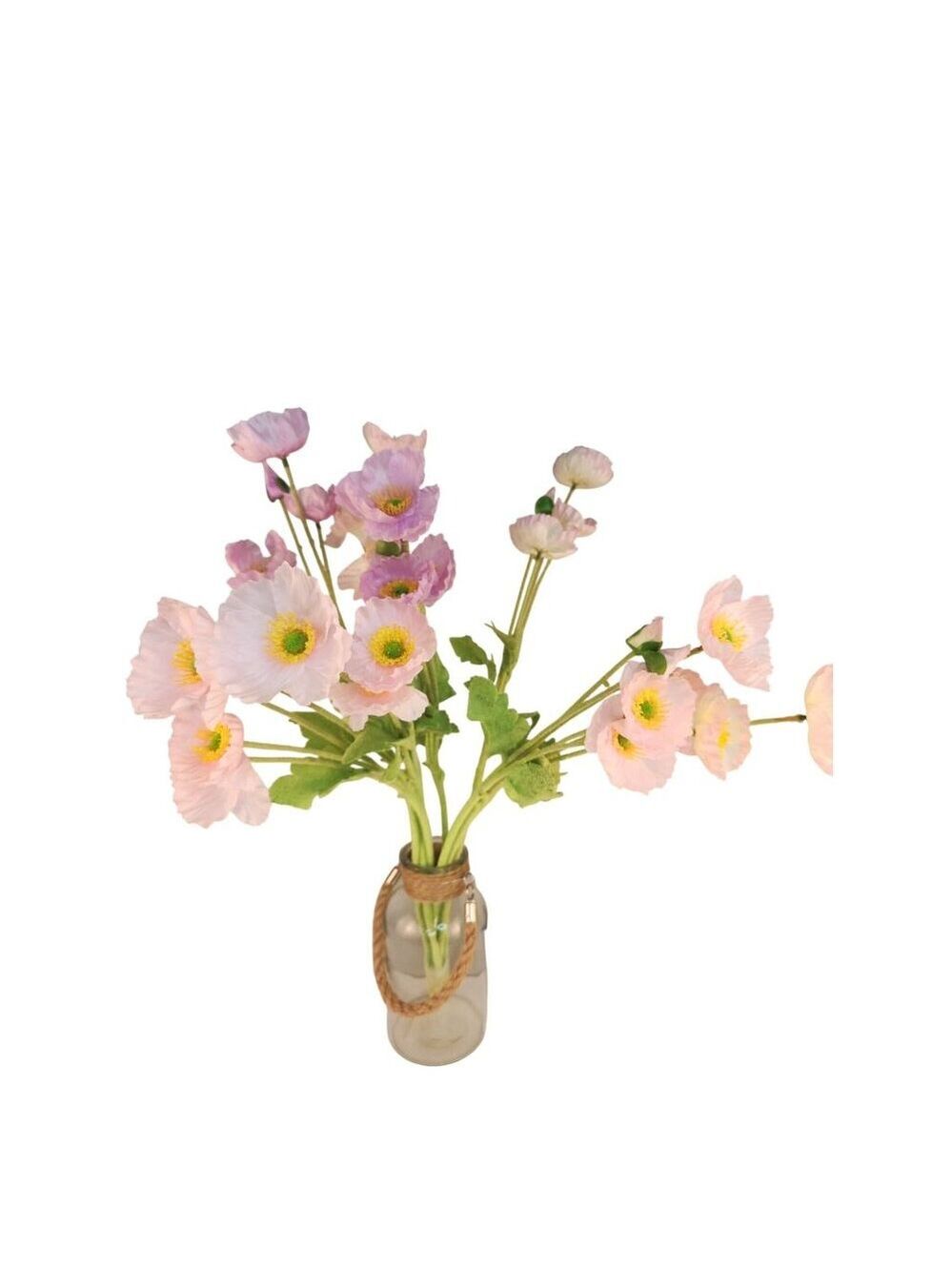 Pink Lavender Artificial Poppy Bouquet 24 Inch Faux Flowers Cottage Home Decor - Picture 2 of 7